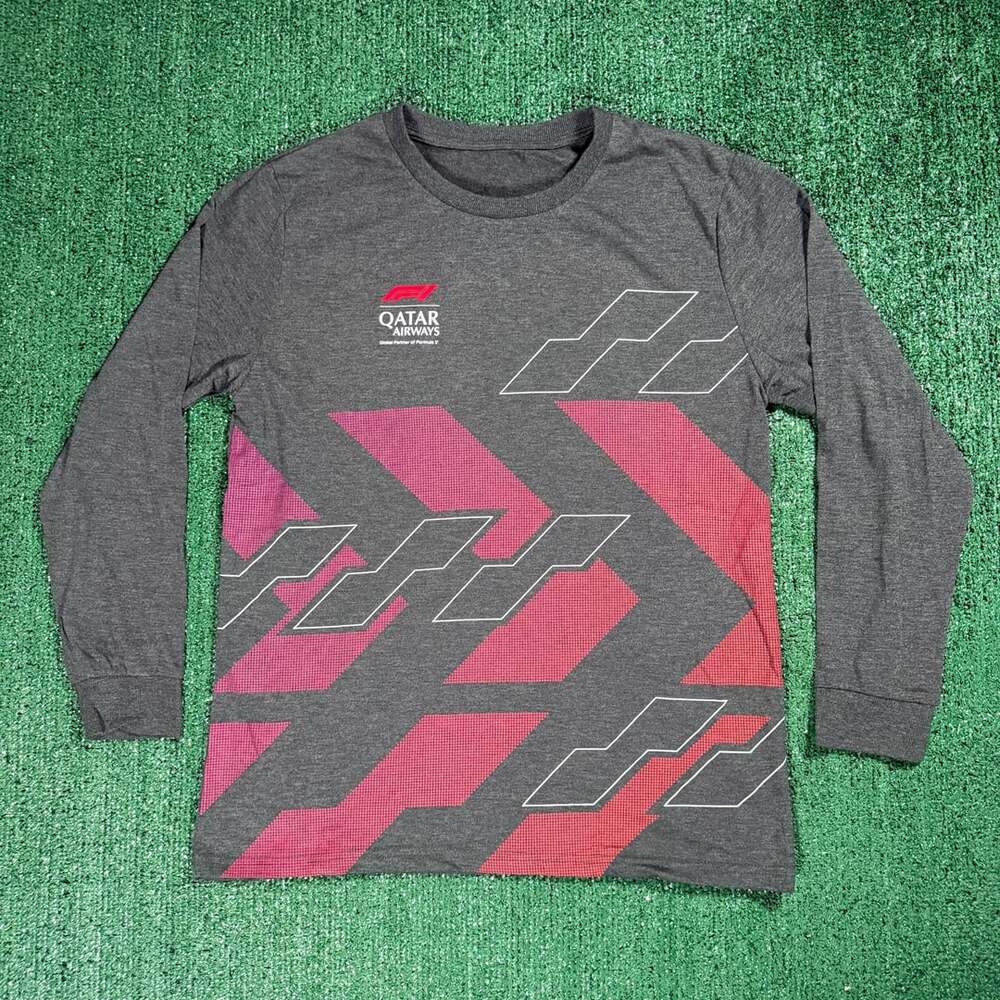 Qatar Airways Formula 1 Graphic Long Sleeve T-Shirt Charcoal Gray Large